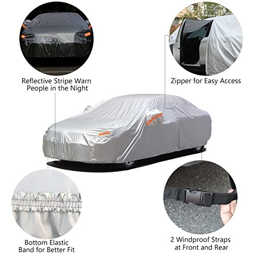 SEAZEN Car Cover with Zipper, 2 Layer Full Car Covers Waterproof/UV Protection/Snowproof/Dustproof, Universal Car Cover (Fit Sedan-Length Up to 200") - Image 4