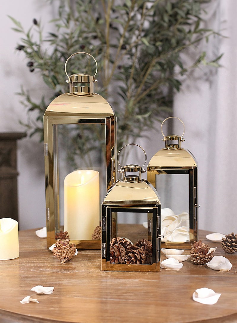 Manhua European stainless steel golden glass candle holder windproof cover,decorative ornament Ramadan wind light - Image 1