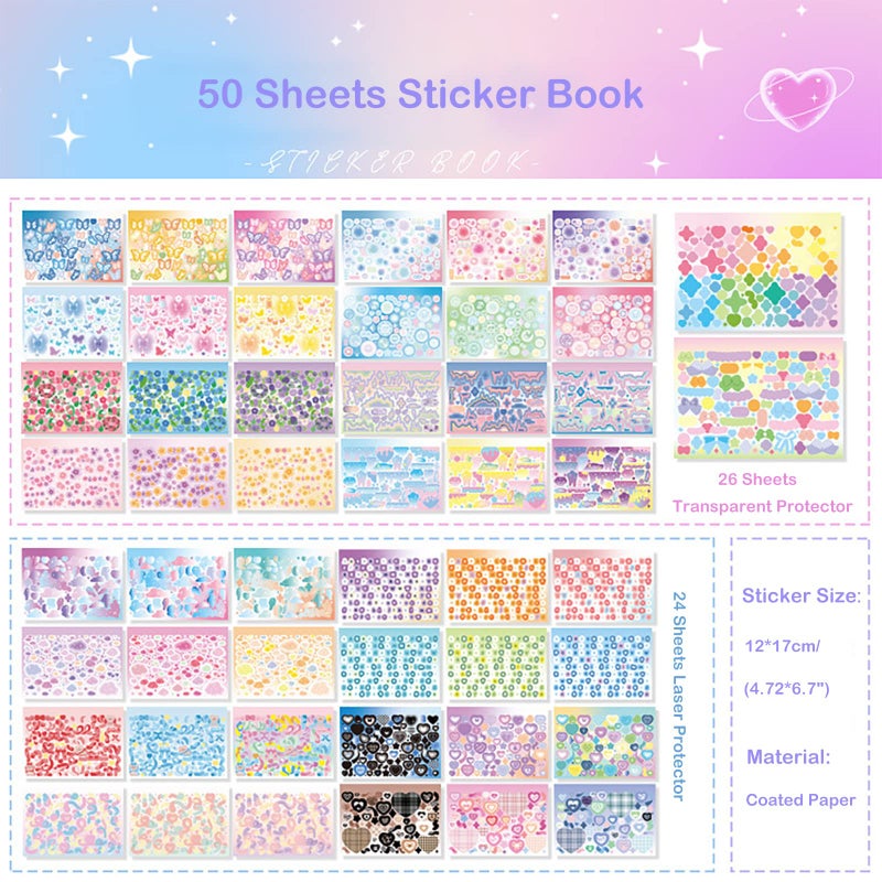 Doraking 50 Sheets Sticker Book, Self Adhesive Laser Love Cute Stickers for Arts Craft Greeting Cards Scrapbook Home Decoration DIY Deco Stickers(B) - Image 3