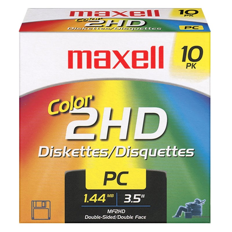 Maxell ماكسيل 3.5 1.44MB IBM MF2HD قرص عالي الكثافة مُعد مسبقًا (10 عبوة، ألوان متنوعة)
