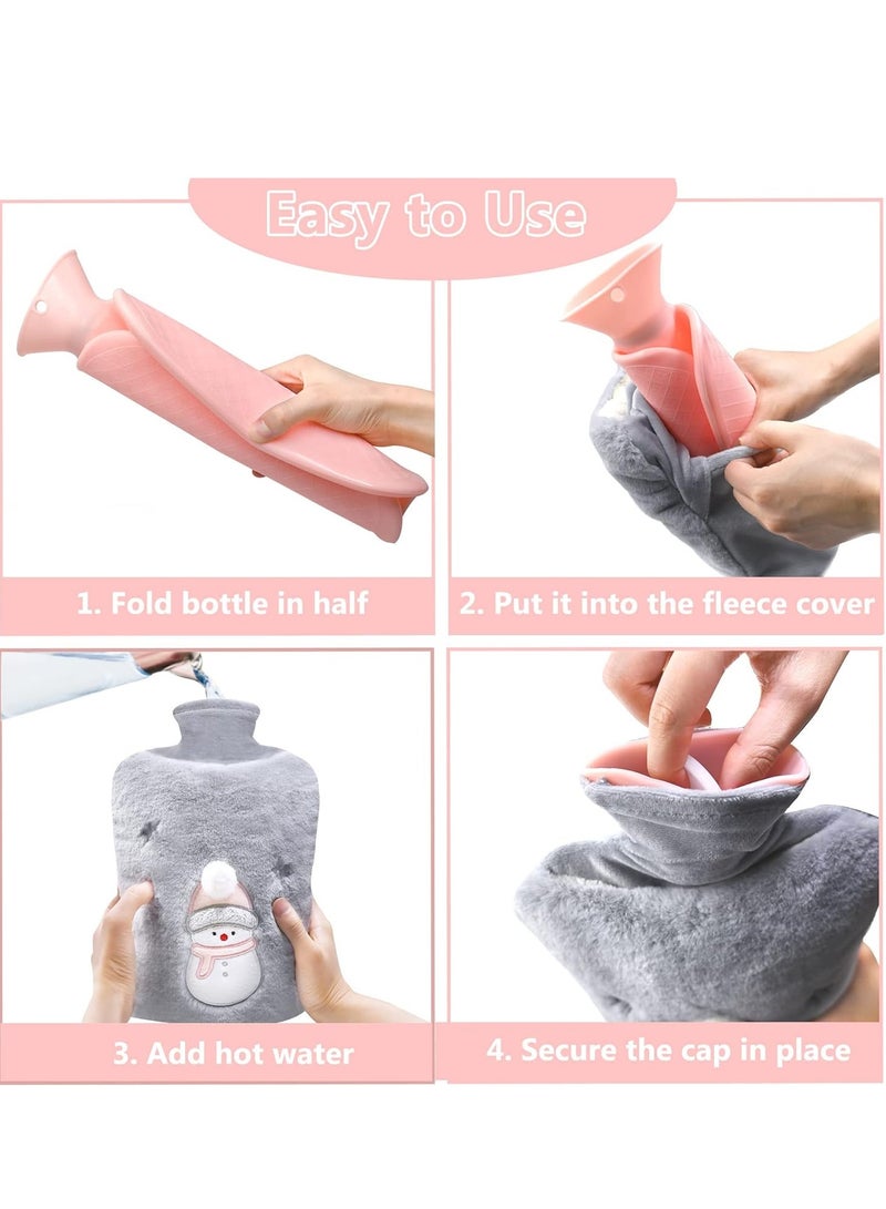 Hot Water Bottle with Cover 2L Large Hot Water Bottles with Warm Hand Pocket Hot Water Bag with Soft Fluffy Cover for Hands Feet Neck Back - Image 5