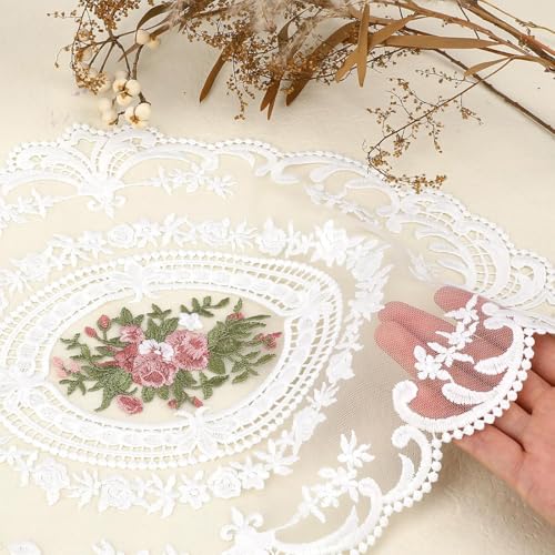 RupeeRise 2 Pcs Round Crochet Table Mats,Vintage Lace Table Cloth for Dining Table, Table Cover Cloth, Study Table,Handmade Embroidered Table Mats（White） - Image 3