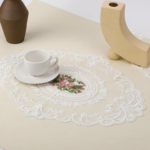 RupeeRise 2 Pcs Round Crochet Table Mats,Vintage Lace Table Cloth for Dining Table, Table Cover Cloth, Study Table,Handmade Embroidered Table Mats（White） - Image 5