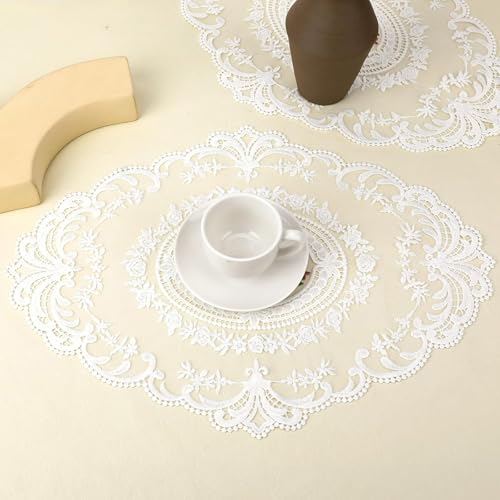 RupeeRise 2 Pcs Round Crochet Table Mats,Vintage Lace Table Cloth for Dining Table, Table Cover Cloth, Study Table,Handmade Embroidered Table Mats（White） - Image 4