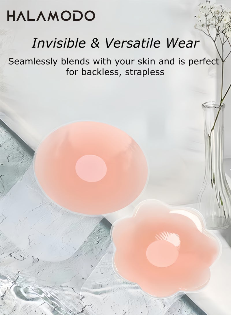 هالامودو لاصقات رفع الثدي، غطاء حلمة، حمالة صدر لاصقة من السيليكون بدون حمالات، غطاء حلمة قابل لإعادة الاستخدام (زوج واحد) - Image 2