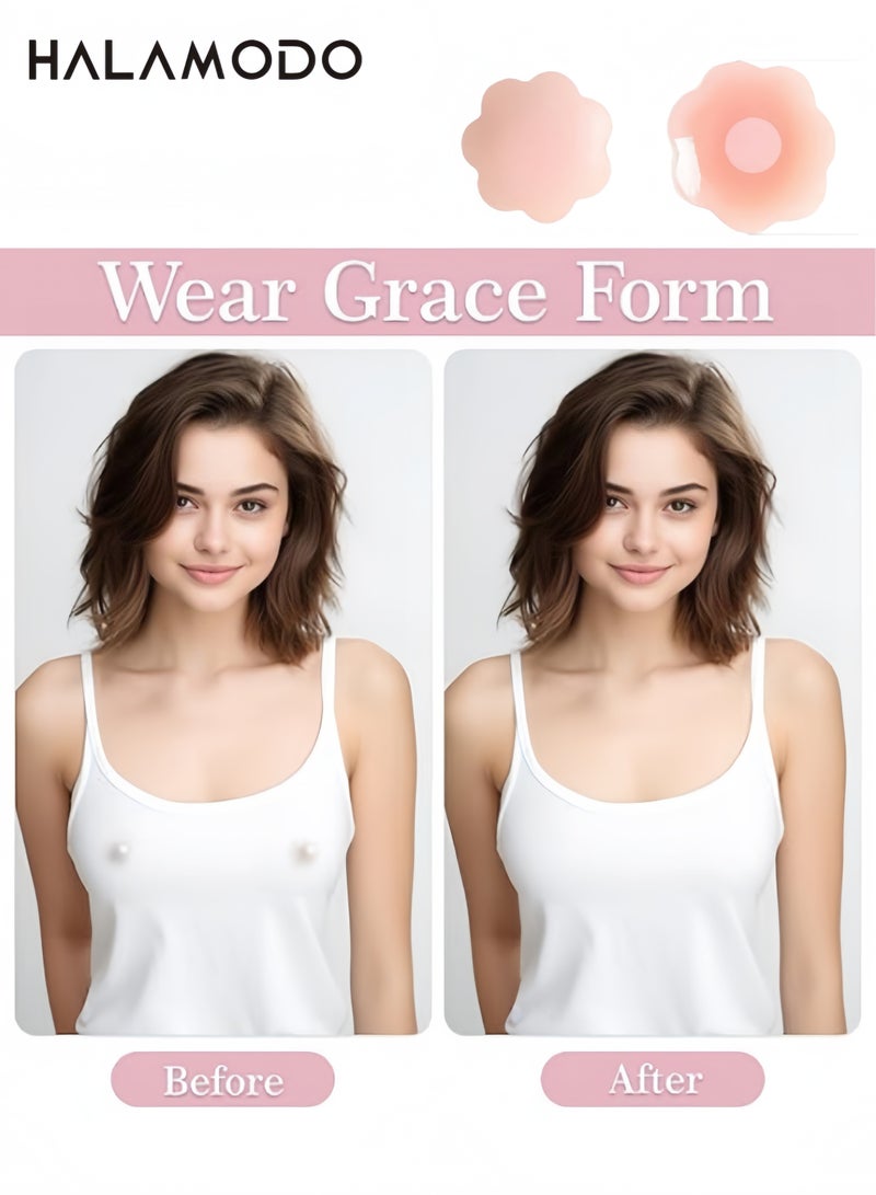 هالامودو لاصقات رفع الثدي، غطاء حلمة، حمالة صدر لاصقة من السيليكون بدون حمالات، غطاء حلمة قابل لإعادة الاستخدام (زوج واحد) - Image 5
