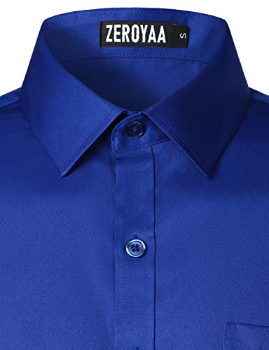 ZEROYAA Men's Urban Stylish Casual Business Slim Fit Long Sleeve Button Up Dress Shirt with Pocket ZLCL29 Royal Medium - Image 5