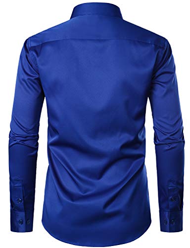 ZEROYAA Men's Urban Stylish Casual Business Slim Fit Long Sleeve Button Up Dress Shirt with Pocket ZLCL29 Royal Medium - Image 3
