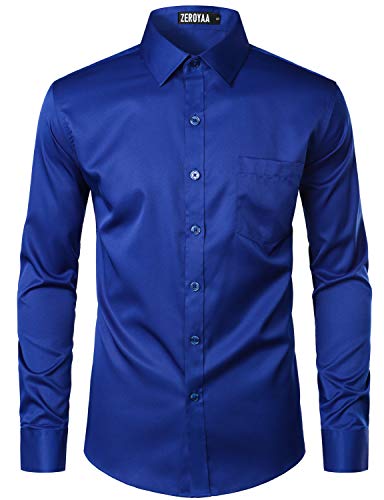 ZEROYAA Men's Urban Stylish Casual Business Slim Fit Long Sleeve Button Up Dress Shirt with Pocket ZLCL29 Royal Medium - Image 4