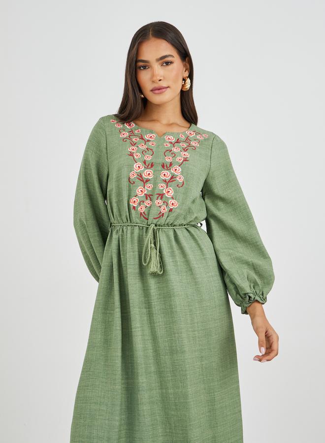 Styli Embroidered Long Sleeves A-Line Maxi Dress - Image 3
