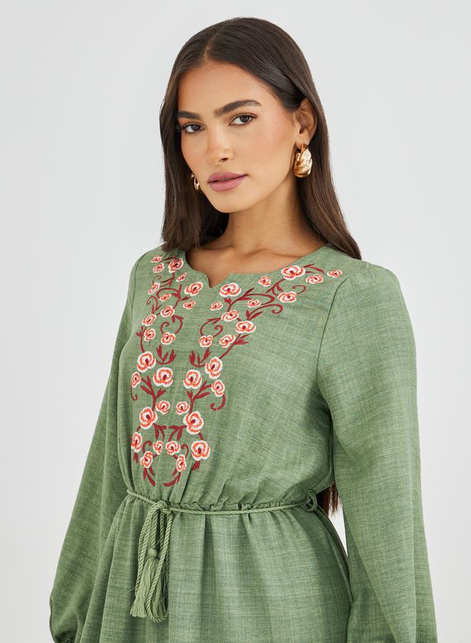 Styli Embroidered Long Sleeves A-Line Maxi Dress - Image 4