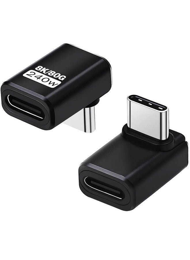دوتك محول Duttek USB-C بزاوية 90 درجة [240 واط، 80 جيجابت في الثانية، 8K@60Hz]، محول USB-C بزاوية 90 درجة متوافق مع كابل Thunderbolt 5، موسع Type-C لأجهزة Steam Deck وMacBook والأجهزة اللوحية الذكية والهواتف (عبوة من قطعتين) - Image 1