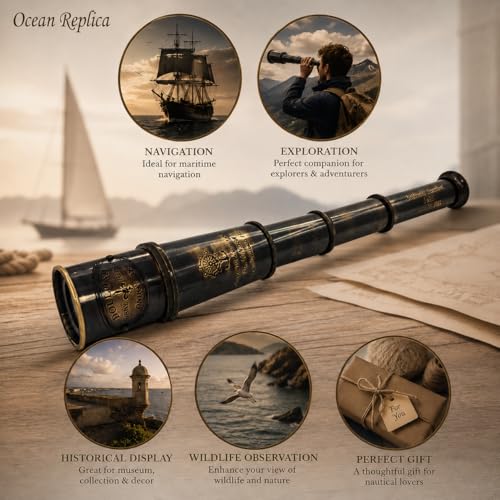 OCEAN REPLICAS 1920 Dollond London Brass Maritime Telescope – 15” Vintage Nautical Spyglass Pirate Telescope Antique Look – Solid Brass Mounted Scope with Wooden Box - Image 2
