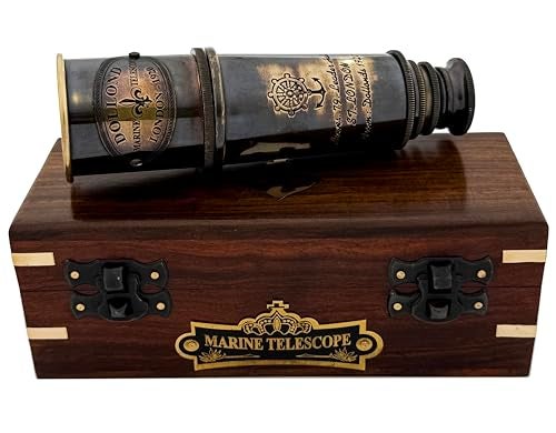 OCEAN REPLICAS 1920 Dollond London Brass Maritime Telescope – 15” Vintage Nautical Spyglass Pirate Telescope Antique Look – Solid Brass Mounted Scope with Wooden Box - Image 1