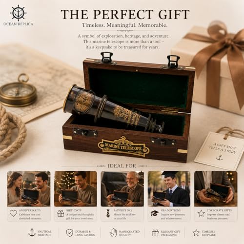 OCEAN REPLICAS 1920 Dollond London Brass Maritime Telescope – 15” Vintage Nautical Spyglass Pirate Telescope Antique Look – Solid Brass Mounted Scope with Wooden Box - Image 3