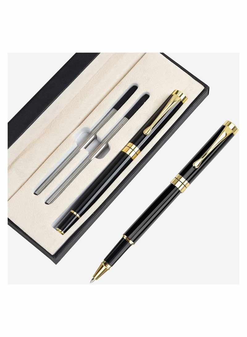 Expert Ballpoint Pen Black with Chrome Trim Luxury Line 0.5mm Tip Come 2 Pieces Ink Refill Nice BallPens Classy Gift Box for Student Executive Office - Image 1
