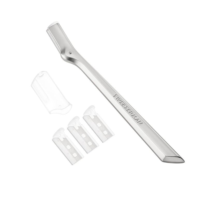Tweezerman Eyebrow Razor with 3 Replacement Blades and Safety Cap (Stainless Steel) - Image 1