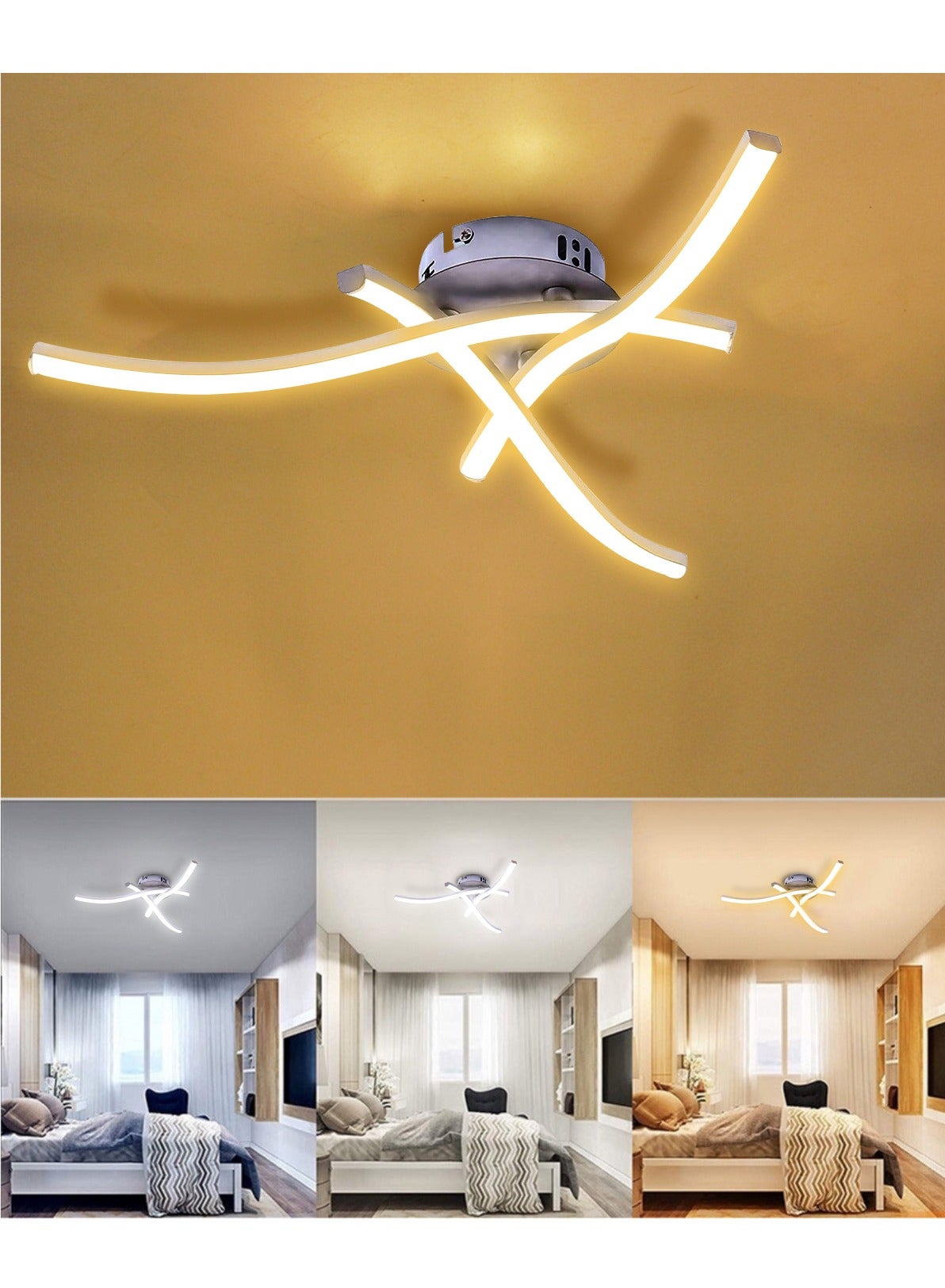 LED Ceiling Light 3 Color Chandelier Lamp Modern Curved Design Ceiling Light with 3 Wave Light for Living Room Bedroom Dining Room 18W  Cold and Warm and Natural White - Amazon.ae Price Tracker