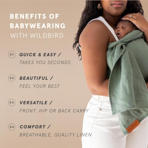WildBird Ring Sling Baby Carrier for New Moms & Dads & Caregivers - Made from 100% European Linen - for Newborns to Toddlers Up to 35 lbs - Long 90" Size (Acadian Fabric/Rose Gold Ring) - Image 3