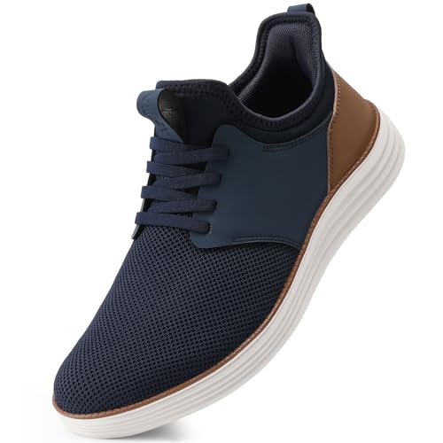 VILOCY Men's Slip On Casual Dress Sneakers Hands Free Fashion Sneakers Mesh Tennis Walking Shoes Comfortable Work Shoes Breathable Lightweight Non Slip Dark Blue, EU46 - Image 1