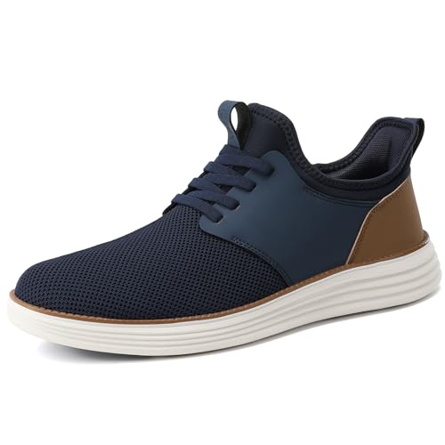 VILOCY Men's Slip On Casual Dress Sneakers Hands Free Fashion Sneakers Mesh Tennis Walking Shoes Comfortable Work Shoes Breathable Lightweight Non Slip Dark Blue, EU46 - Image 3