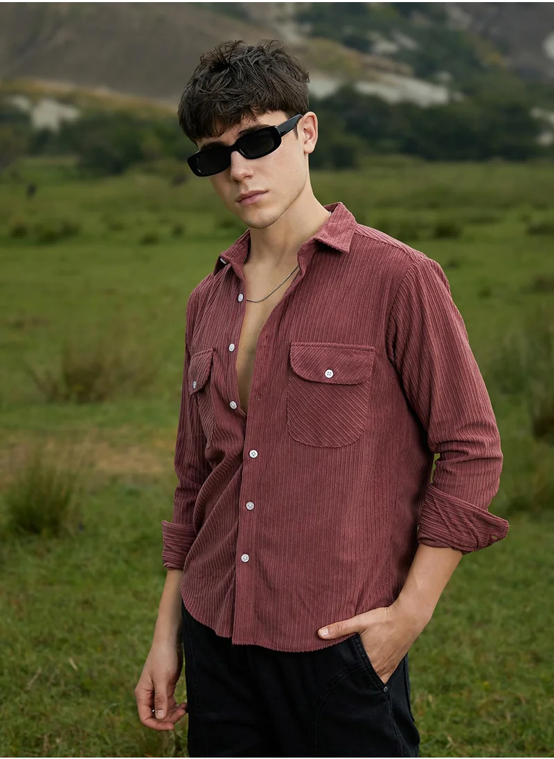 كامبوس سوترا Men's Brick Red Corduroy Utility Shirt