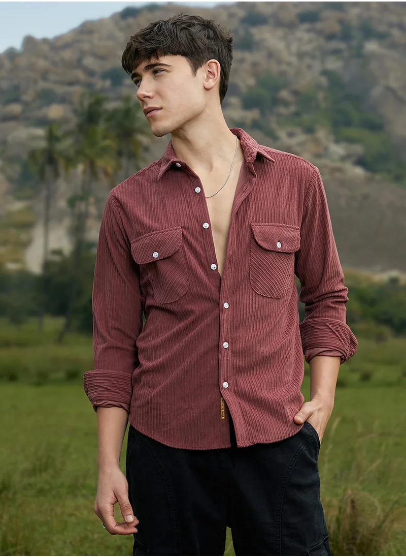 كامبوس سوترا Men's Brick Red Corduroy Utility Shirt
