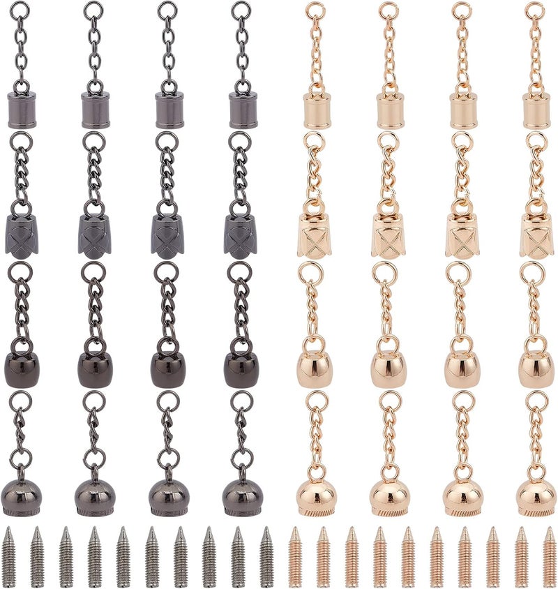 comfrt 32pcs Metal Cord End Caps, 4 Styles Barrel Cord End Caps Leather Cord Barrel Ends Caps Glue-in Rope Fastener Clasp with Screw for Necklace Bracelet Cord Tassel Jewelry Making, 2 Colors - Image 1