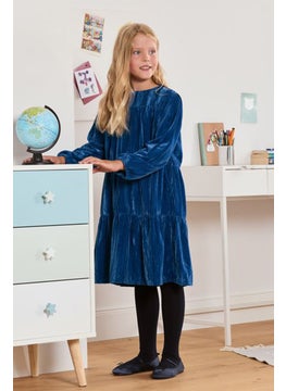 Tchibo Toddlers Girl Velvet Dress, Blue  - Image 1