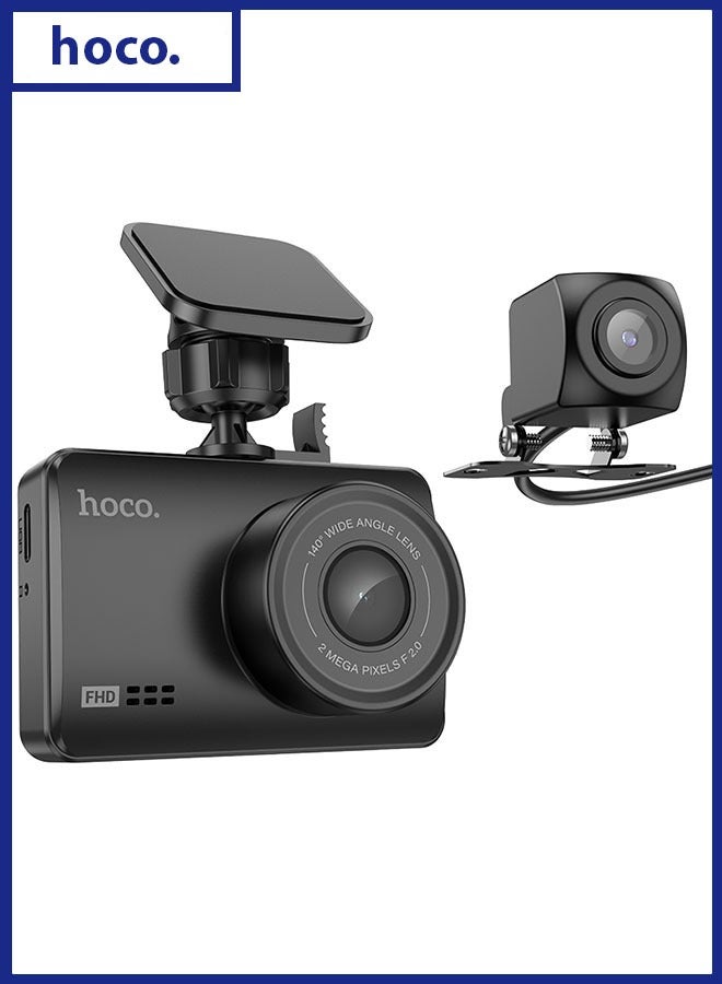 hoco. Dash cam “DV3” dual channel driving recorder(Black) - Image 1