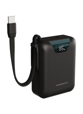 York 10000mAh Power Bank with Built-in USB-C Cable / 22.5W QC & 18W PD Fast Charging / Powerbank with Digital Display / Compact Portable Charger for iPhone 16/15/14/13, S25/S24/S23, Xiaomi, Redmi - Black