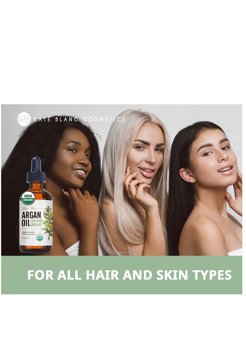 Kate Blanc Cosmetics - Kate Blanc Cosmetics Argan Oil for Hair, Face & Skin from Morocco. Promotes Hair Growth (4oz, USDA Certified Organic, Cold Pressed & 100% Pure, Light) - Image 1