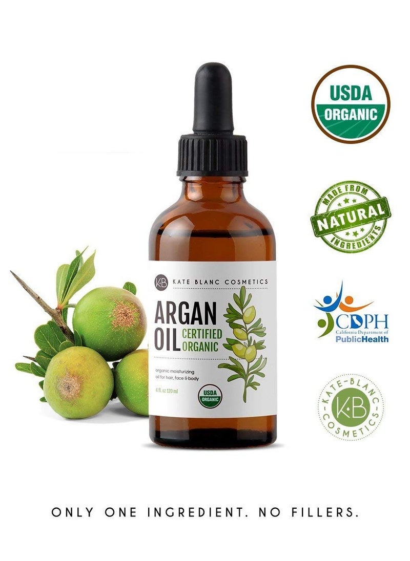 Kate Blanc Cosmetics - Kate Blanc Cosmetics Argan Oil for Hair, Face & Skin from Morocco. Promotes Hair Growth (4oz, USDA Certified Organic, Cold Pressed & 100% Pure, Light) - Image 1