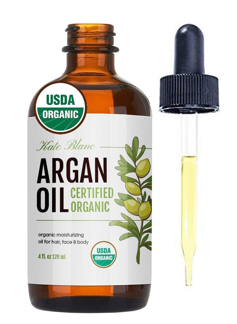 Kate Blanc Cosmetics - Kate Blanc Cosmetics Argan Oil for Hair, Face & Skin from Morocco. Promotes Hair Growth (4oz, USDA Certified Organic, Cold Pressed & 100% Pure, Light) - Image 1