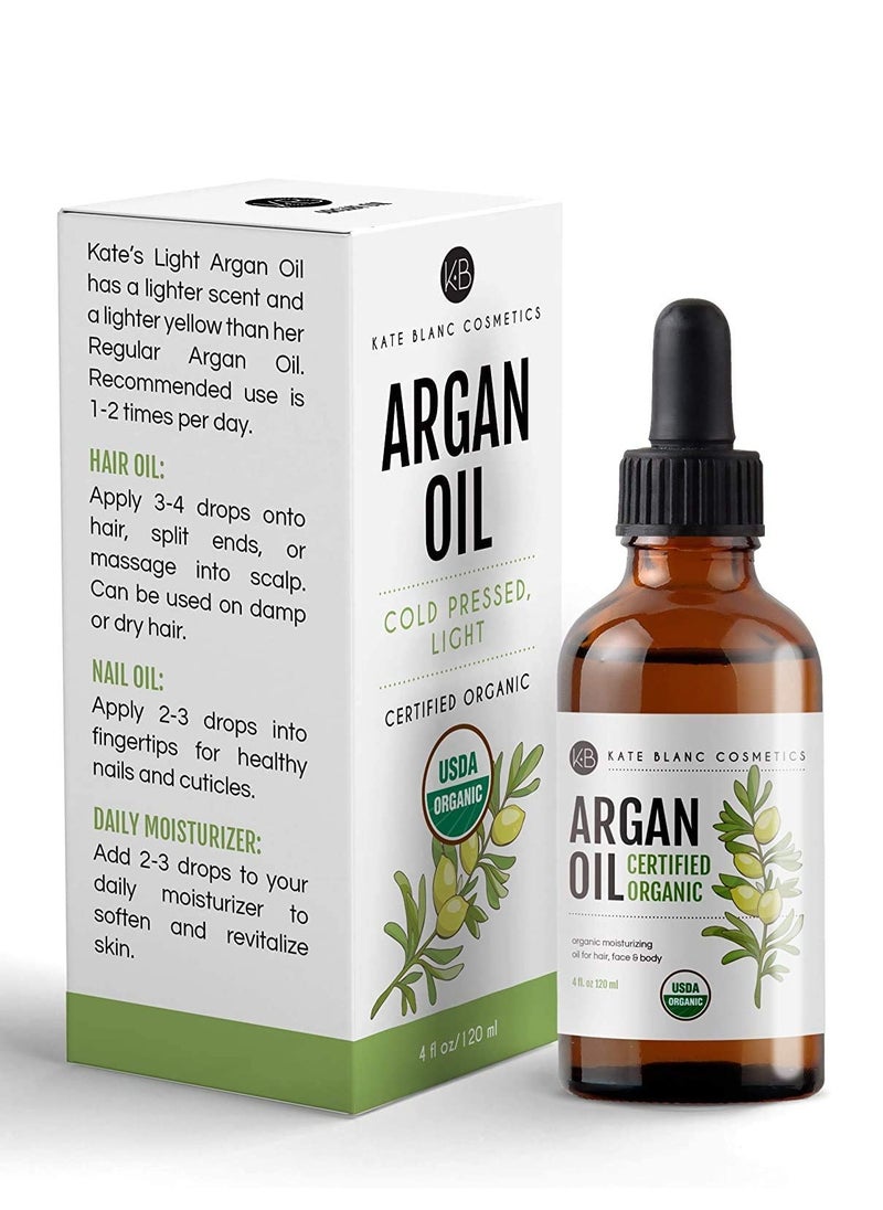 Kate Blanc Cosmetics - Kate Blanc Cosmetics Argan Oil for Hair, Face & Skin from Morocco. Promotes Hair Growth (4oz, USDA Certified Organic, Cold Pressed & 100% Pure, Light) - Image 1