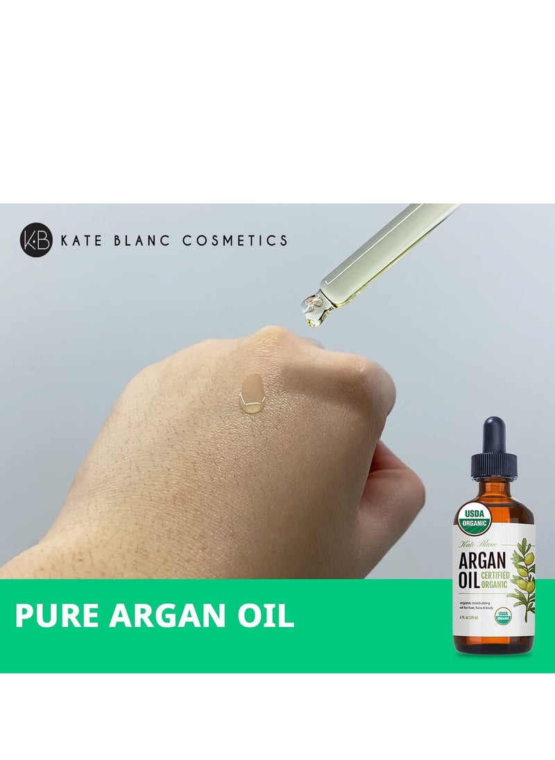 Kate Blanc Cosmetics - Kate Blanc Cosmetics Argan Oil for Hair, Face & Skin from Morocco. Promotes Hair Growth (4oz, USDA Certified Organic, Cold Pressed & 100% Pure, Light) - Image 1