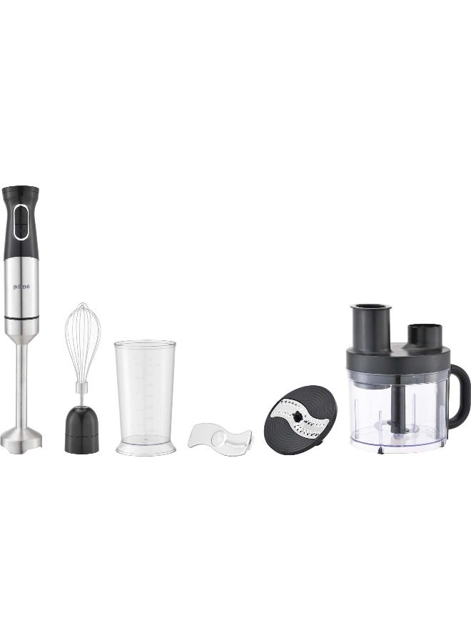 خلاط يدوي 6 في 1، سرعات قابلة للتعديل، شفرات من الفولاذ المقاوم للصدأ، يتضمن قضيب خلط، 900 مل مفرمة، 700 مل بيكر، خفاقة، قاطع، جهاز رغوة الحليب، مضارب و خطافات العجين