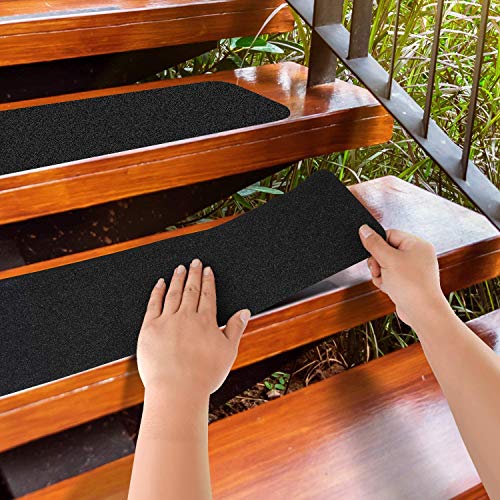 Mbigm 12-Pack Non-Slip Outdoor Stair Treads - Anti Slip 6"" X 24"" Grip Tape Adhesive Strips - Heavy Duty Traction For Steps Staircase Deck