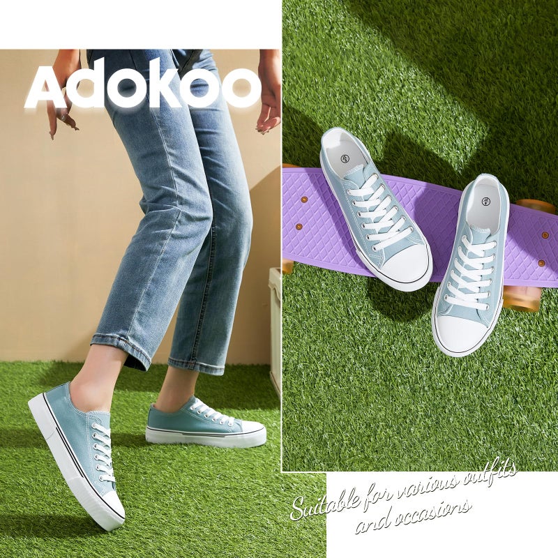 Adokoo Canvas Tennis Shoes for Women Low Top Casual White Lake Green Sneakers for Women Lace Up Fashion Comfortable Walking Shoes (Lake Green,7) - Image 4