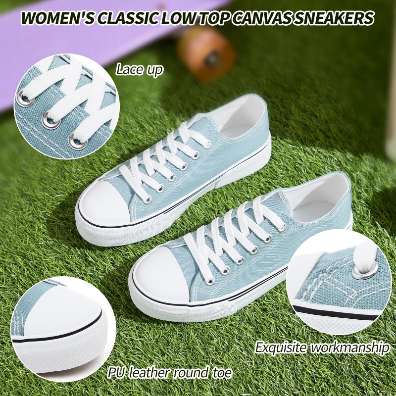 Adokoo Canvas Tennis Shoes for Women Low Top Casual White Lake Green Sneakers for Women Lace Up Fashion Comfortable Walking Shoes (Lake Green,7) - Image 3