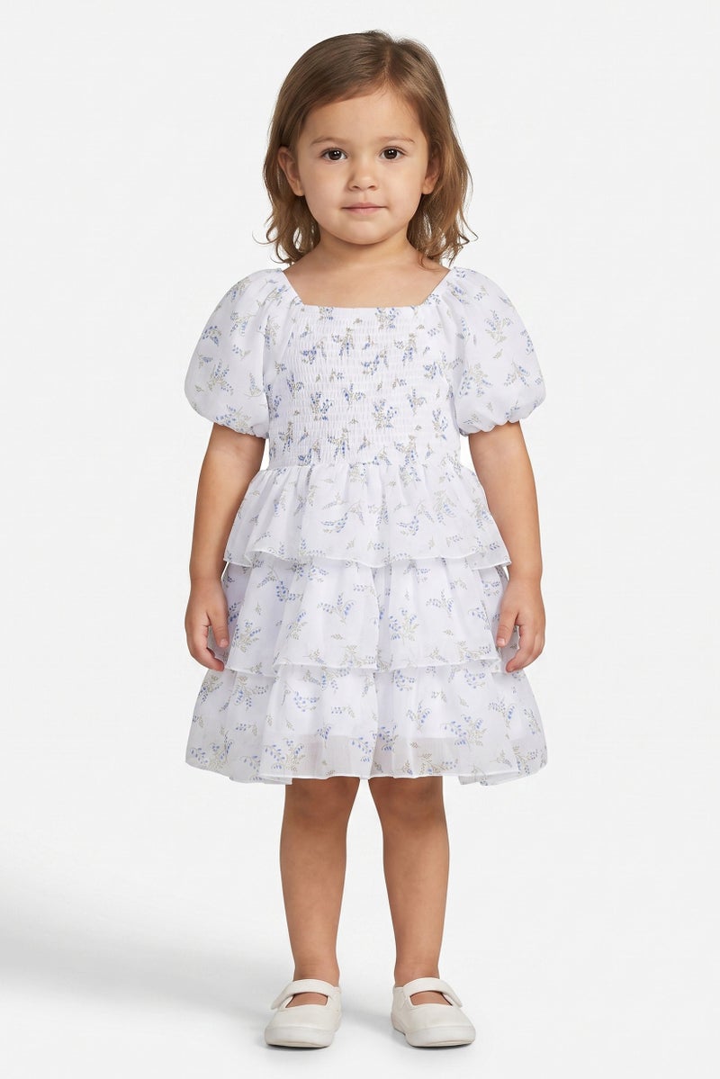Limited Too Toddlers Girl Floral Print Casual Dress, White - Image 1