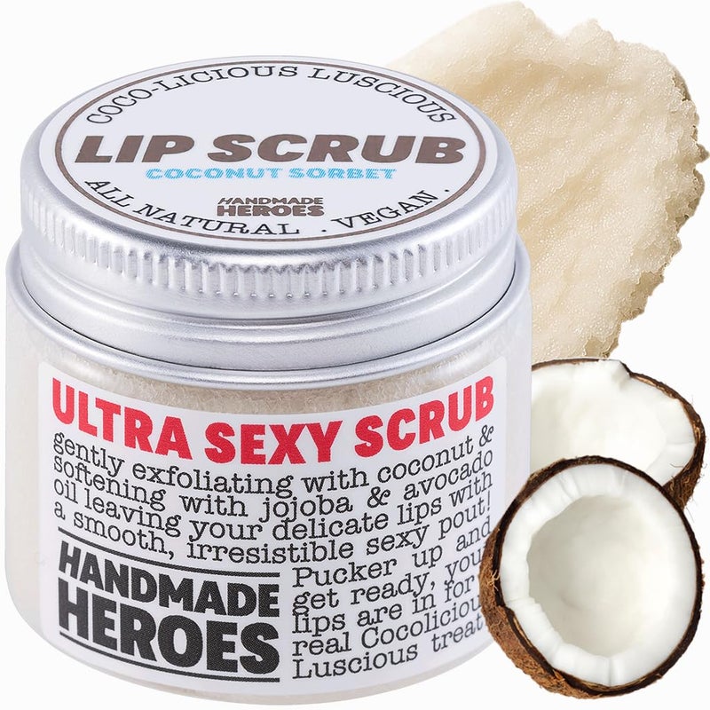 Handmade Heroes 100% Natural Lip Scrub, Vegan Conditioning Coconut Exfoliator - Gentle Exfoliant, Sugar Polish and Scrubber for Chapped Dry Lips, 1oz (Coconut Sorbet) - Image 1