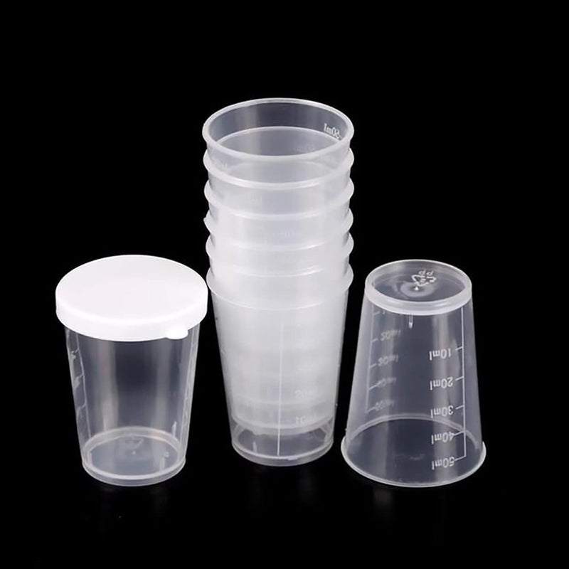 Dadamong 20PCS Plastic Medicine Measuring Cups with Lids, Clear Reusable Graduated Cups Transparent Scale Measuring Cups, Measure Container for Mixed Pills, Liquid Medication (50ML) - Image 5