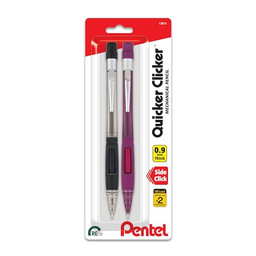 Pentel قلم رصاص أوتوماتيكي بنتل كويكر كليكر، 0.9 مم، ألوان برميل متنوعة، قد يختلف اللون، عبوة 2 (PD349BP2-K6) - Image 5