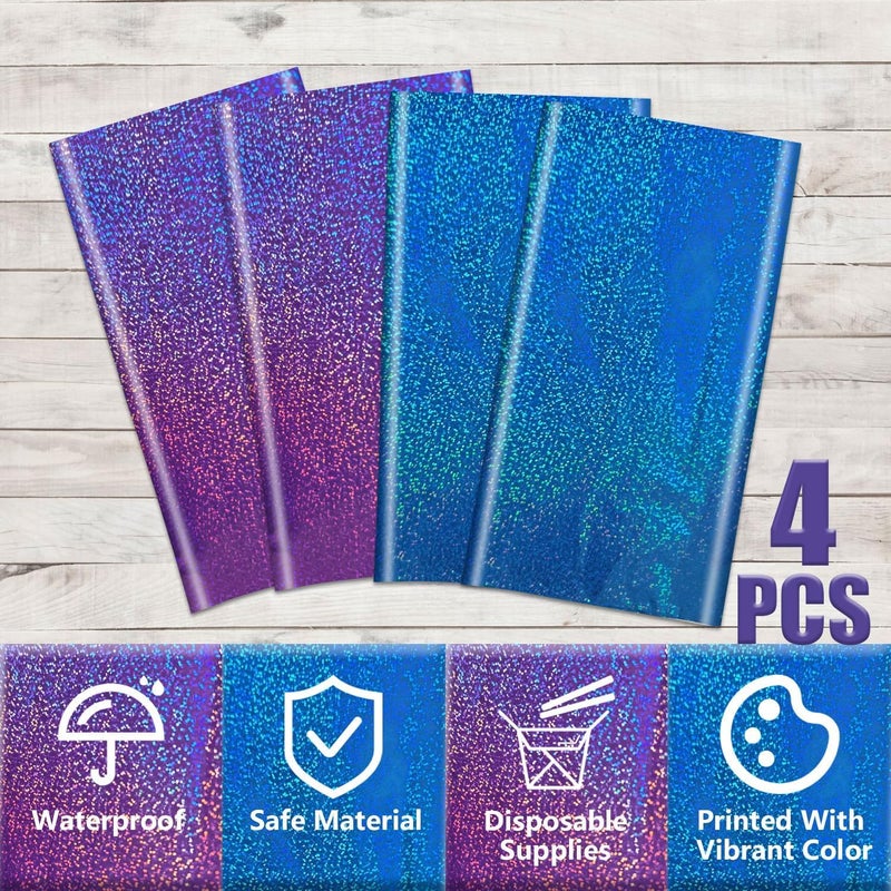 PTECDROTS 2Pcs Blue & 2Pcs Purple Holographic Tablecloths Rectangular Blue and Purple Iridescent Shimmer Metallic Table Covers for Under The Sea Ocean Mermaid Anniversary Party Supplies, 54 x 108inch - Image 3