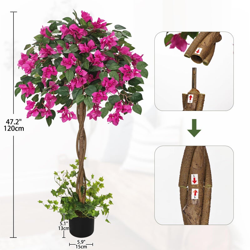 Briful 3.94FT Artificial Bougainvillea Tree in Pot â€“ Faux Silk Bougainvillea Floral Tree Decorative Pink Fake Trees for Home Office Living Room Indoor Outdoor DÃ©cor - Image 2