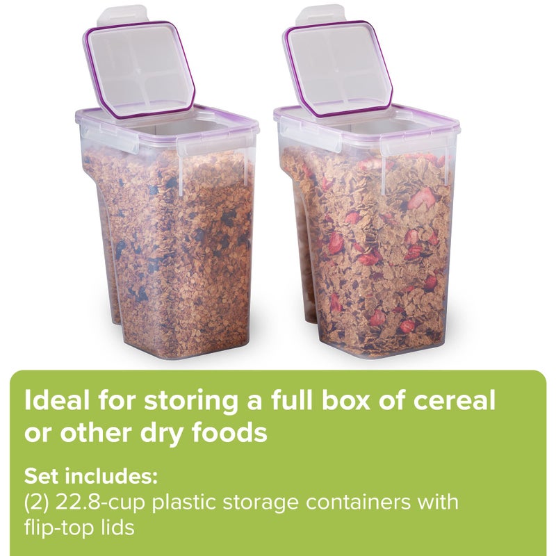 Snapware Airtight 2-Pack (22.8 Cup) Cereal Dispenser Storage Containers, Flip-Top Lid BPA Free, Plastic Containers For Cereal, Rice, Snack, Dry Food and Pantry Organization - Image 4