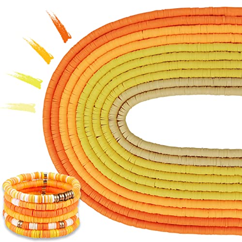 MIIIM 3600 PCS 10 Strands Polymer Clay Beads for Jewelry Making Vinyl Heishi Beads 6mm for Surfer Bracelets Necklace Making Yellow