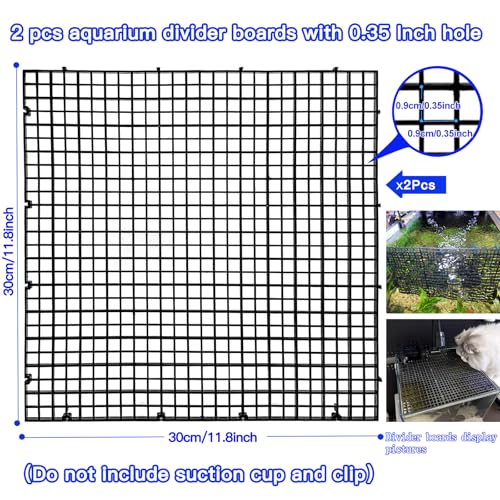Weramics Adjustable Aquarium Fish Tank Divider Filter Bottom Plastic Grid Fish Tank Isolation Board Egg Crate Tray((Black, 2pcs 11.8X11.8Inch with 0.35Inch Hole) - Image 2