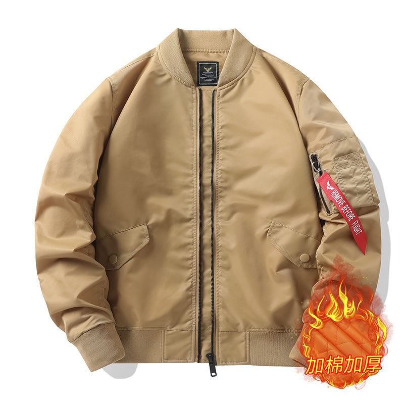 Generic Autumn and Winter Plus Size Coat Mens Sports Outdoor Air Force ma1 Bomber Jacket Mens Baseball Suit Cotton/Thin Khakis (plus cotton)